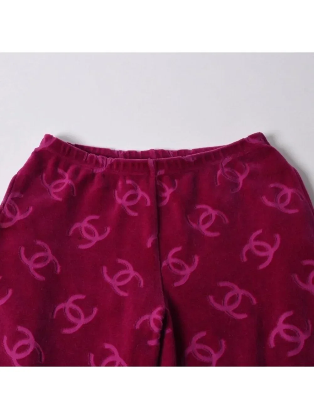 Chanel Vintage Velour Pants CC Logo Pink Archive Karl Lagerfeld
